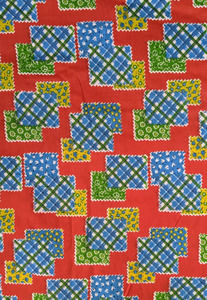 Vintage 60's 70s Funky Patchwork Faux Quilted Fabric Cotton Flannel for Quilting